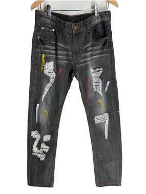 Unbranded Mens Distressed Jeans Size 30x29 Gray Skinny Slim Fit Straight Leg